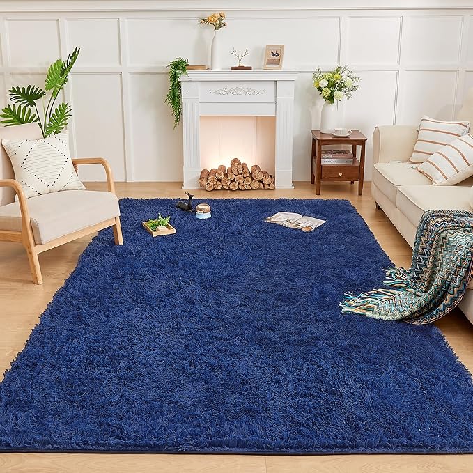 Andency 6x9 Area Rugs Navy,Large Shag Fluffy Soft Shaggy Rugs for Living Room Bedroom, Non-Slip Thick Plush Carpet for Kids Girls and Boys, Dorm Nursery Home Decor Aesthetic