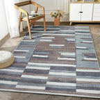 Bloom Rugs Washable Non-Slip 6' x 9' Rug - Blue/Brown Striped Area Rug for Living Room, Bedroom, Dining Room, and Kitchen - Exact Size: 6' x 9'