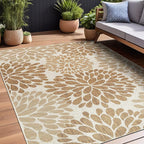 Beverly Rug Outdoor Rug 5x7 Modern Exotic Tropical Leaf Area Rugs for Indoor and Outdoor Patio Deck Porch Garden Water Resistant Washable Outside Carpet (5 x 7 Beige)