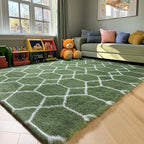 ONASAR Area Rugs for Bedroom Living Room, Washable 4x6 Fluffy Olive Green and White Throw Rug, Shaggy Geometric Floor Mat for Home Decor Aesthetic, Soft Plush Fuzzy Carpet for Nursery Kids Teen Dorm