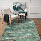 GENIMO 3x5 Rug for Entryway Washable Area Rug, Modern Abstract Small Rugs for Entrance Living Room, Bedroom Beside Rugs, Non-Slip Low Pile Lightweight Soft Carpet, Turquoise