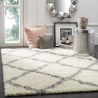 SAFAVIEH Dallas Shag Collection Area Rug - 6' Square, Ivory & Grey, Trellis Design, Non-Shedding & Easy Care, 1.5-inch Thick Ideal for High Traffic Areas in Living Room, Bedroom (SGD257F)