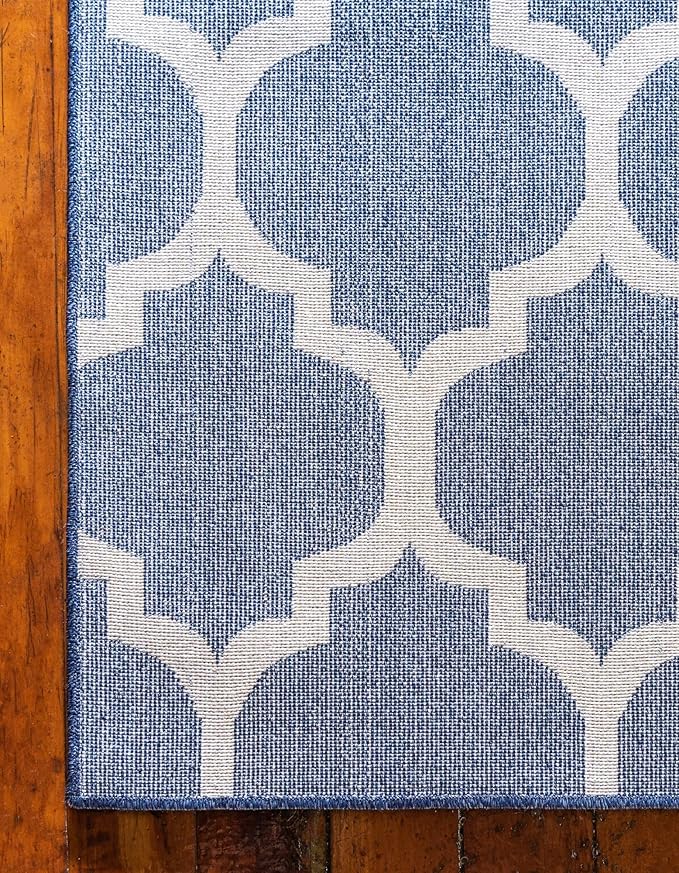 Rugs.com Lattice Collection Rug – 3' x 5' Dark Blue Medium Rug Perfect for Entryways, Kitchens, Breakfast Nooks, Accent Pieces
