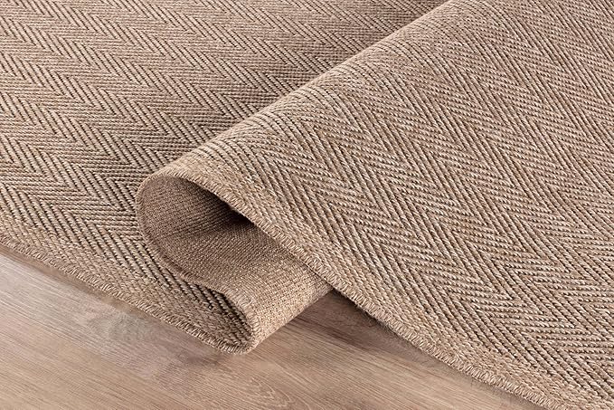 CAMILSON Easy Jute Round Rug 6ft Indoor Outdoor Natural Color Fiber Area Rugs for Living Room Patio and Kitchen Rug Herringbone Woven Design Easy-Cleaning Washable Outside Carpet Alfombras (6 Round)