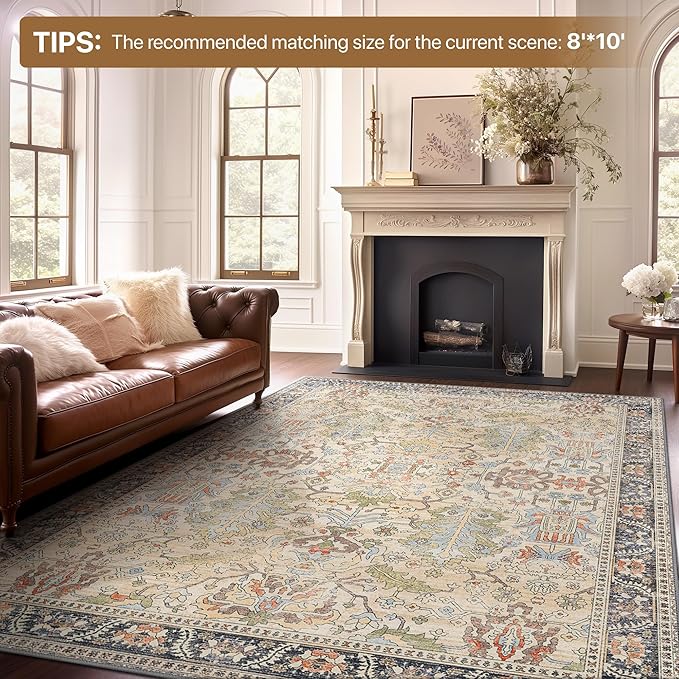Bavni Bedroom Rug Runners for Hallways, Washable Runner Rug 2x10, Low Pile Non-Slip Indoor Throw Carpet for Bedroom Laundry Room, Ivory/Teal
