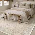 8x10 Washable Area Rug Beige Vintage Distressed Large Rug for Living Room Oriental Soft Thin Indoor Retro Carpet Non Slip Low Pile Floor Cover for Bedroom Dining Room Office Nursery