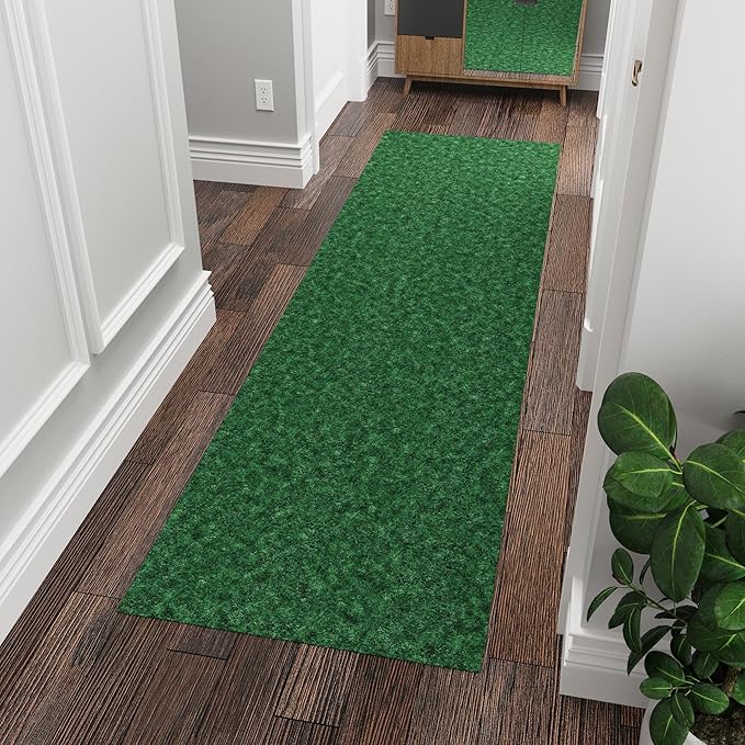 Ottomanson 2' x 8' Hallway Runner with Scraper Pile Extra Durable Non-Slip Rug Mat for Indoor & Outdoor Use - Ideal for Kitchen, Entryway, Patio & Garage - High-Traffic Carpet, Green