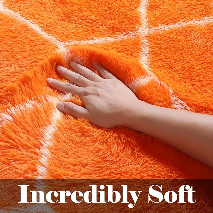 ONASAR Area Rugs for Bedroom Living Room, Washable 4x6 Fluffy Orange and White Throw Rug, Geometric Soft Shaggy Fuzzy Plush Indoor Floor Carpet for Kids Teen Nursery Dorm Office Home Decor Aesthetic