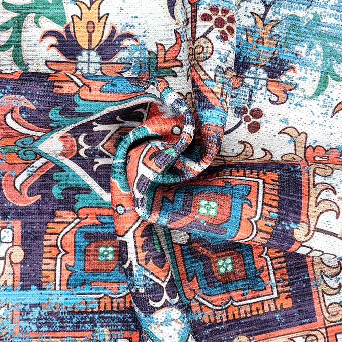 GLN Rugs Traditional Collection - Machine Washable Area Rug, Traditional Washable, Non Slip, Low Pile Chenille Rug, Living Room, Bedroom, Kitchen Rug (2'6" x 10' Blue/Multicolor)