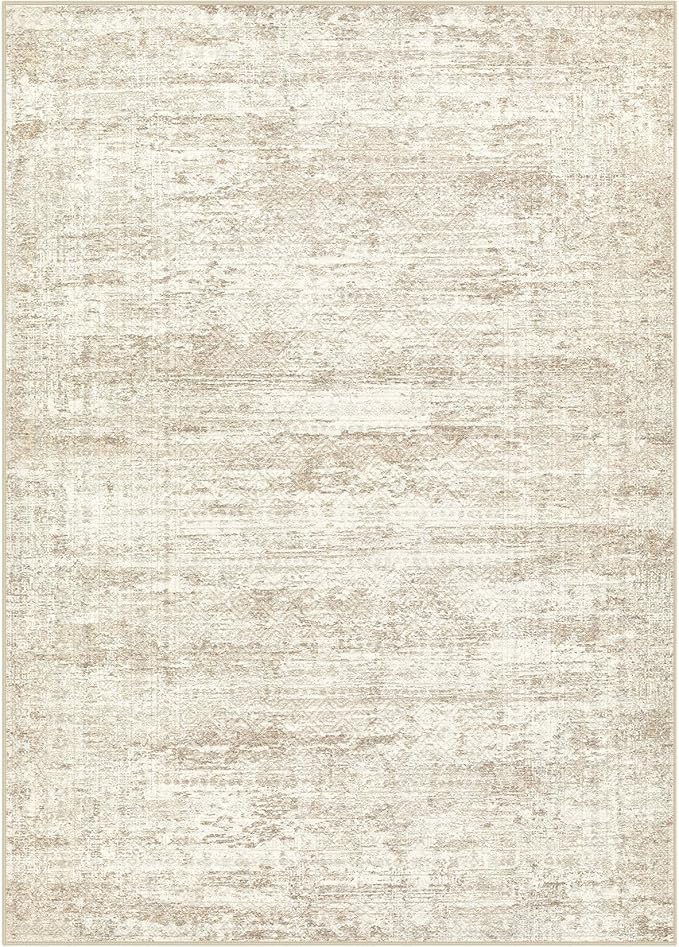 7x9 Area Rug Living Room Rugs - Washable Neutral Modern Abstract Soft Thin Rug Indoor Floor No Slip Rug Carpet for Bedroom Under Dining Table Home Office Decor - Beige/Brown
