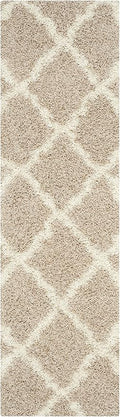 SAFAVIEH Dallas Shag Collection Runner Rug - 2'3" x 16', Beige & Ivory, Trellis Design, Non-Shedding & Easy Care, 1.5-inch Thick Ideal for High Traffic Areas in Living Room, Bedroom (SGD257D)