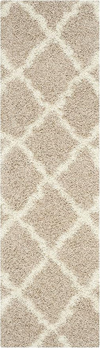 SAFAVIEH Dallas Shag Collection Runner Rug - 2'3" x 20', Beige & Ivory, Trellis Design, Non-Shedding & Easy Care, 1.5-inch Thick Ideal for High Traffic Areas in Living Room, Bedroom (SGD257D)