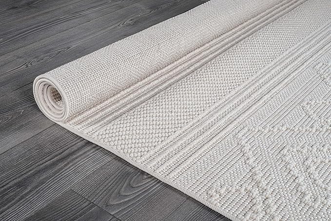 Beverly Rug Micro Loop Large Area Rug White 10x14 Modern Luxury Boho Geometric Durable Indoor Area Rugs for Living Dining Room Office Stain Resistant Non Shedding Casual Indoor Carpet White 10 x 14