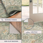Washable 4x6 Entryway Rug, Sage Green Area Rugs for Living Room, Bedroom, Large Kitchen, Office, Boho Botanical Decor, Non-Slip Low Pile Ultra Soft Carpet