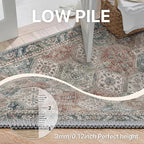 Bavni 8x10 Area Rugs for Living Room, Machine Washable Rug Non Slip, Vintage Chenille Distressed Print Carpet, Large Low Pile Ultra-Thin Lightweight Rugs for Bedroom, Dining Room, Home, Office, Red