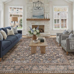 HUGEAR 9x12 Machine Washable Rugs Tradition Brown Hallway Large Area Rug Indoor Accent Rug Floral Low Pile Carpet Soft Throw Aesthetic Rug Bedroom Living Room Office Dining Room Kitchen Laundry Room
