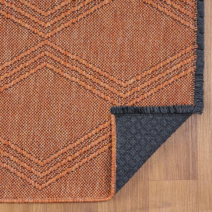 LUXE WEAVERS Modern Farmhouse Orange 6x9 Washable Area Rug, Anti-Slip Diamond Pattern Carpet