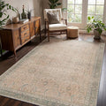 8x10 Area Rug Machine Washable Boho Rug for Living Room,Ultra-Thin Low Pile Carpet,Lightweight Indoor Printed Rug,Non Slip Floral Area Rug for Bedroom, Dining Room, Home Office,Light Beige