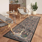 Rugcomf Runner Rug 2x6 Vibrant Tree of Life-Patterned Vintage Kitchen Rugs Non Slip Washable Soft Carpet Runner for Laundry Bedroom Bathroom, Black