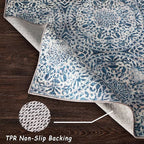 vivorug Blue Runner Rug 2x10 Machine Washable Rug with Non-Slip Backing, Ideal for Kitchen Hallway Entryway Laundry Room - Vintage, Durable, Easy Clean, Low Pile Carpet Runner