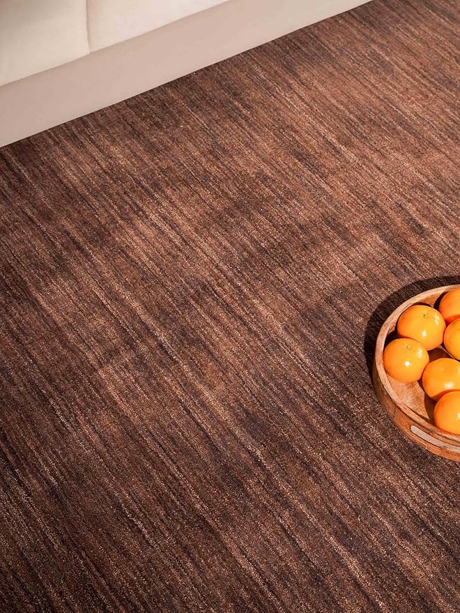Hand Knotted Loom Wool ECO-Friendly Area Rugs - 8'x8', Square, Brown Color, Solid Plain Design, High Pile Thick Handmade Anti Skid Area Rugs for Living Room, Bed Room (L00111)
