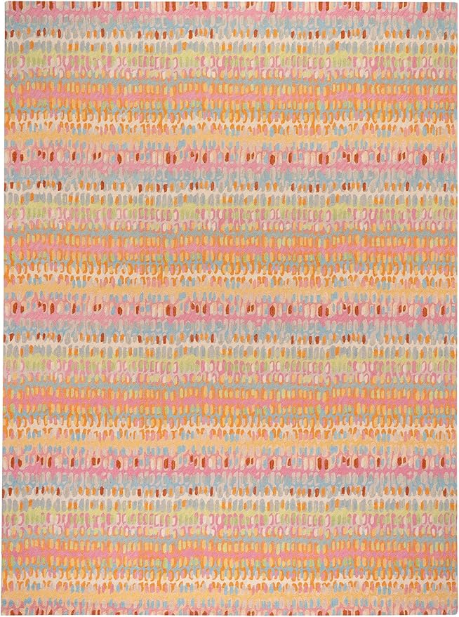 Dash & Albert Paint Chip Stone Hand Micro Hooked Wool Rug, 7.5 X 9.5 Feet, Multicolored/Pink Geometric Pattern