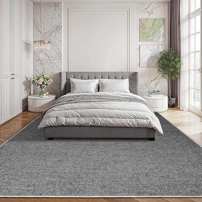 LBRO2M Easy Jute Solid Area Rug 9X12 Washable Rugs for Living Room Bedroom Natural Jute Look Indoor Outdoor Rug Durable, Solid Non Shedding Eco Friendly (9X12 Black Gray)
