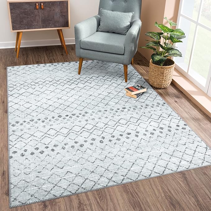 Bloom Rugs Washable Non-Slip 9' x 12' Rug - Ivory/Gray Traditional Moroccan Area Rug for Living Room, Bedroom, Dining Room, and Kitchen - Exact Size: 9' x 12'