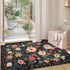 DUKINO 2x3 Rugs for Entryway, Floral Indoor Washable Door Mat, Non Slip Boho Small Rug for Kitchen, Soft Low Pile, Front Door Throw Rug for Entrance, Bedroom, Kitchen, Laundry, Bathroom, Black