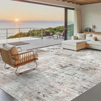 9x12 Area Rugs for Living Room, Non Slip Machine Washable Vintage Rugs, Low Pile Lightweight Large Rug for Bedroom, Dining Room, Home Office Grey Pink