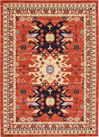 Unique Loom Taftan Collection Border Geometric Tribal Inspired Design Area Rug (7' 0 x 10' 0 Rectangular, Terracotta/ Ivory)