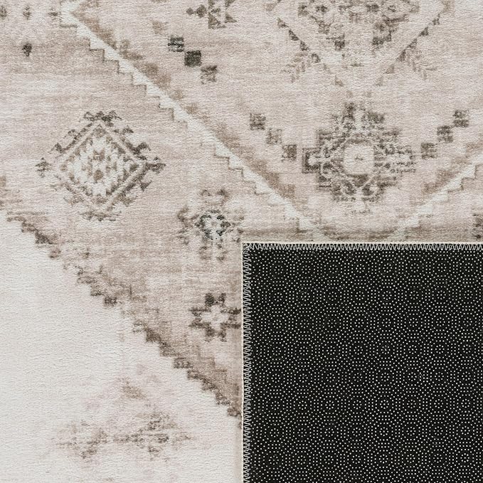 Paco Home Oriental Area Rug with Faded Vintage Look in Beige, Size: 6'7" x 9'2"