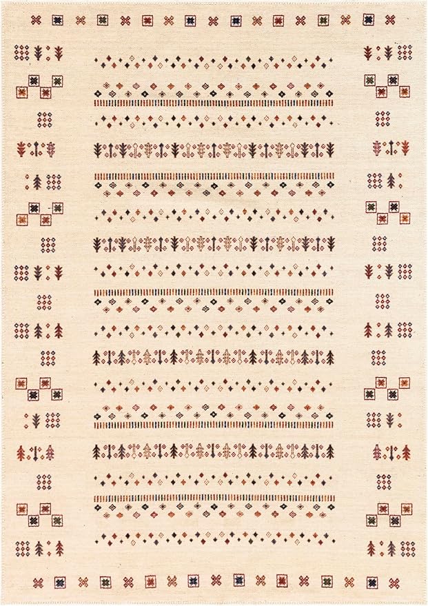 Keen Home Design 8x10 Rug - Machine Washable Area Rug with Non-Slip Backing, Ideal for Living Room, Dining Room, Bedroom - Vintage, Easy Clean, Durable, Low Pile - (8' x 10')