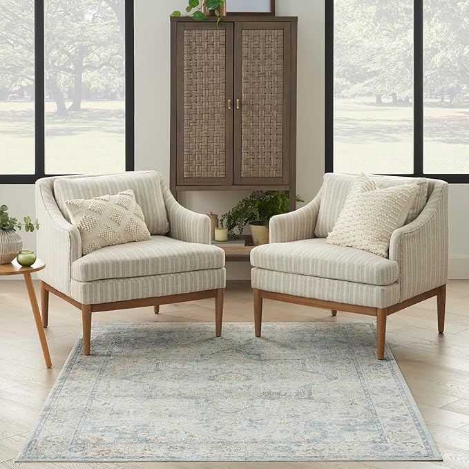 Nourison Home Astra Machine Washable Light Blue 5'3" x 7' Area Rug - Easy Clean, Non Shedding, Bed Room, Living Room, Dining Room, Kitchen (5' x 7')