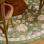 jinchan Elora Floral Corner Rug for Living Room Washable Bedroom Rug Vintage Romance Design Non Slip Quarter Circle Lightweight Low-Pile Throw Carpet for Reading Nook Playroom,8ft Radius, Green