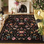 Vintage Medallion Floral Area Rugs 8x10 Clearance, Machine Washable Non-Slip, Low Pile Soft Large Carpet for Living Room, Bedroom, Dining Room, Farmhouse, Kids Playroom, Office | Black