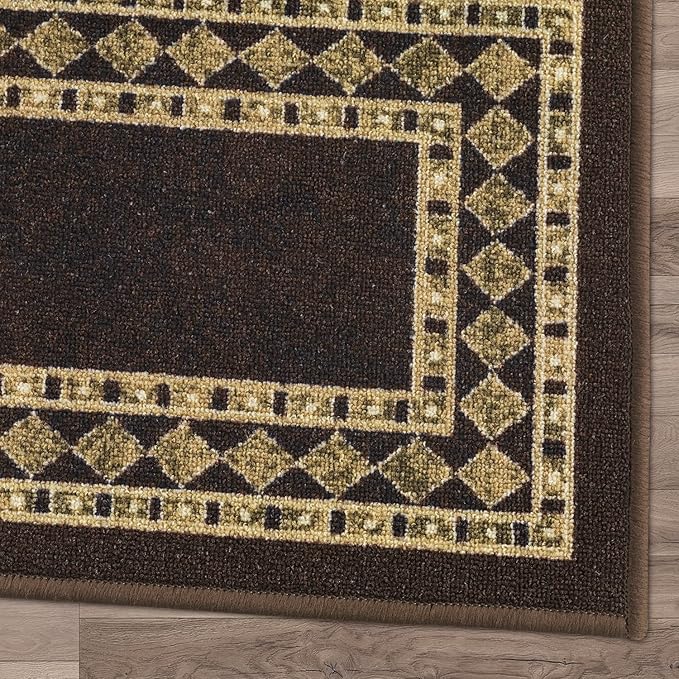 Antep Rugs Alfombras Modern Bordered 2pc Non-Skid (Non-Slip) Low Profile Pile Rubber Backing Indoor Kitchen Runner Rugs (Brown Beige, 2pc Set)