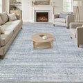 7x9 Area Rug Living Room: Washable Large Vintage Blue Rug Neutral Non-Slip Soft Stain Resistant Indoor Carpet for Bedroom Nursery Dining Room Under Table Bed Home House Office Playroom