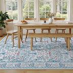 9x12 Area Rug Living Room Rug - Floral Vintage Forest Washable Carpet, Low Pile Non-Slip Stain Resistance Boho Soft Large Carpet for Bedroom, Dining Room Under Table, Farmhouse (9'x12' Blue/Pink)