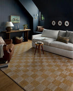 Loloi Chris Loves Julia Calvin Collection CLV-01 Apricot/Ivory 5'-3" x 5'-3" Round Area Rug Checkered Neutral Soft Living Room Bedroom Carpet