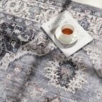 Rugcomf Vintage Medallion Kitchen Rugs Non Slip Washable 2'7"x8' - Low Pile Runner Rug, Boho Carpet for Hallways, Laundry, Bedroom, Bathroom - Grey and White
