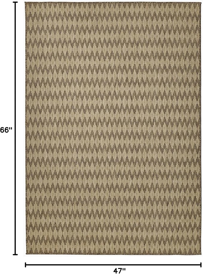 FH Home Flat Woven Outdoor Rug - Waterproof, Easy to Clean, Stain Resistant - Premium Polypropylene Yarn - Geometric - Patio, Deck, Porch, Balcony, Laundry Room - Giza - Sand - 3ft 11 in x 5ft 6in