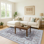 Brown Oushak Rug, Modern, Vintage, Turkish, Eclectic, Floral, Pastel, Washable, Large Area Rugs for Living Room, Dining, Bedroom, Girls, Boys, 7'5"x9'8"