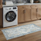 Runner Rug 2'6''x5,Non Slip Vintage Machine Washable Runner Rug, Low Pile Lighrweight Rugs for Entryway, Hallway, Kitchen and Corridor, Blue