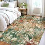 Washable Area Rugs 5'x8' Non-Slip Modern Abstract Soft for Living Room Entryway Bedroom Nursery, Print Pattern, Green Orange Rust Red Cream Colorful
