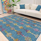 Alfa Rich 5x8 Moroccan Blue Washable Area Rugs for Living Room Bedroom Kitchen Decor Cotton Rug