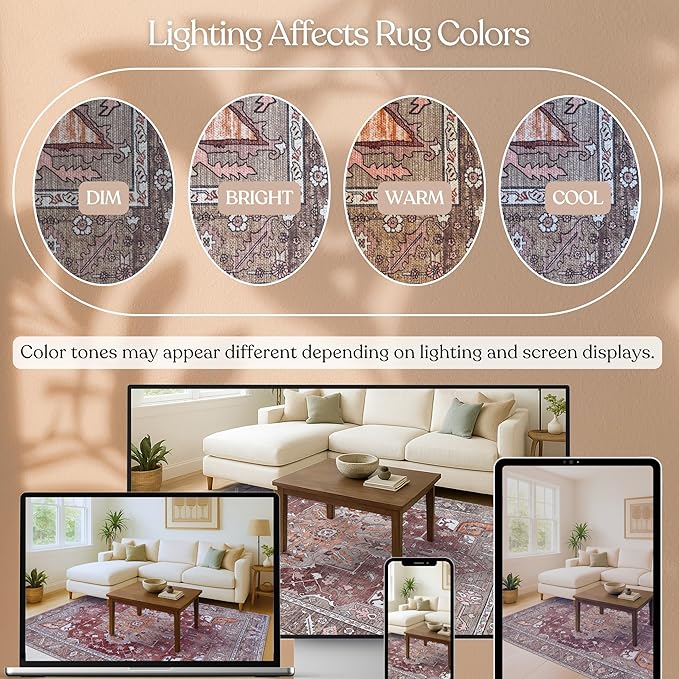 Washable Area Rug. Modern Farmhouse. Vintage. Turkish. Bohemian. Distressed. Oriental. Traditional. Rugs for Living Room. Dining. Bedroom. Office. Entryway. Foyer. (857RB, 2'5" x 4'9")