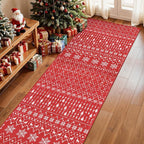 Lahome Christmas Runner Rug 2x6 for Hallway Red Non Slip Washable Low Pile Carpet Moroccan Snowflake Throw Rug Runner for Kitchen Entryway Laundry Bathroom Narrow Space Xmas Holiday Decor