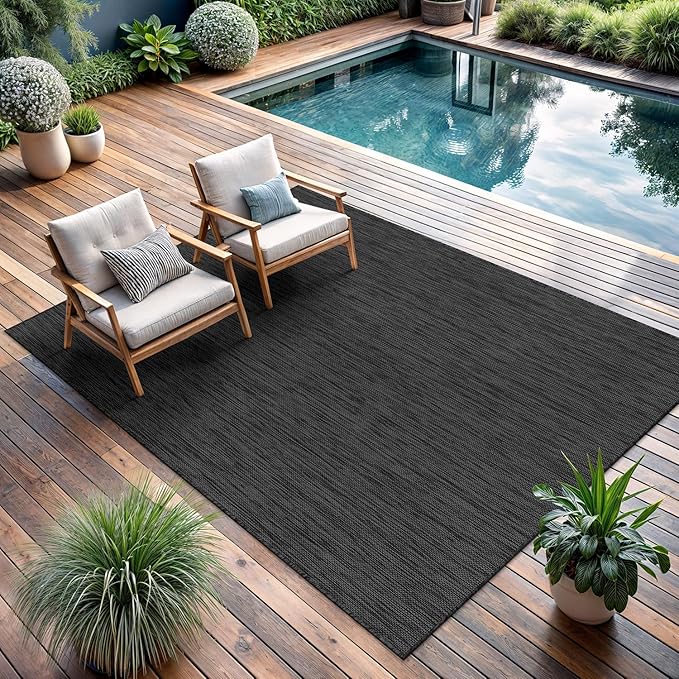 CAMILSON Outdoor Rug 5x7 Modern Area Rugs for Indoor and Outdoor Patios and Porches - Waterproof, Washable, Non-Shedding, Easy-to-Clean Outside Carpet (5 x 7, Solid - Dark Gray)