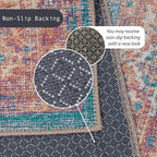 GLN Rugs Traditional Collection - Machine Washable Area Rug, Traditional Washable, Non Slip, Low Pile Chenille Rug, Living Room, Bedroom, Kitchen Rug (8' x 10' Terra/Green)